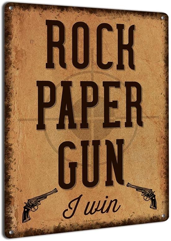 Rock Paper Gun, I Win, 11.5 x 15.5 Inch Aluminum Armory Sign, Funny Gun Room and Safe Wall Decor and 2nd Amendment Gifts for Gunsmiths, Hunters, Law Enforcement, Military, Gun Range AL-1216-RK3381-SP