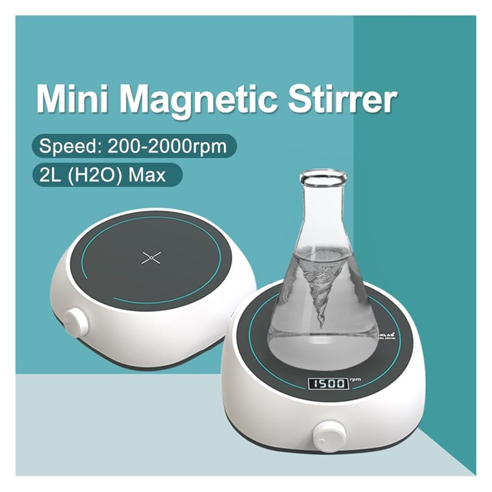 Mini Agitador Magnético, Equipo De Agitación Eléctrica De Laboratorio De 2 litros con Pantalla De Visualización, Rango De Tamaño del Imán: 20-30 Mm/revolución 200-2000 RPM, para Instituciones