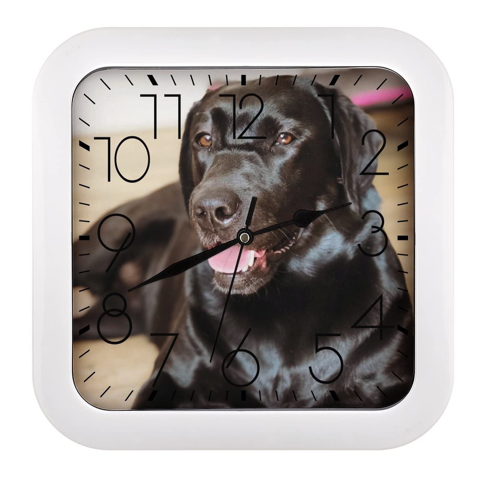 Horloge Labrador noir pour salon et cuisine, grand cadran 26cm