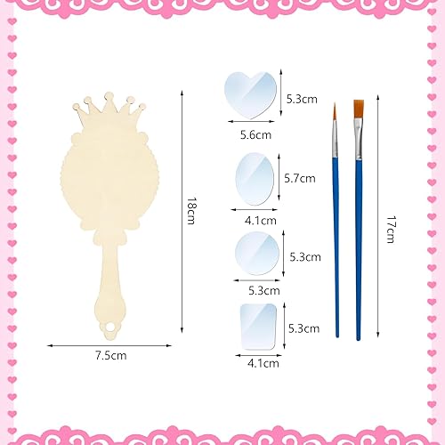 Miniatura 7 de Paquete de 12 espejos de madera para niños, decora tu propia princesa, espejos para niñas, pintura de bricolaje, espejo de mano de madera para