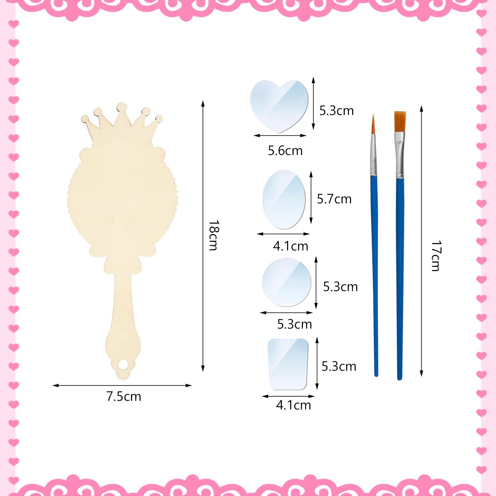 Fennoral 12 Pack Wooden Mirror Craft for Kids Decorate You Own Princess Mirrors for Girls DIY Paint Wooden Hand Mirror for Mother's Day Art Activities Birthday Gift Party Supplies