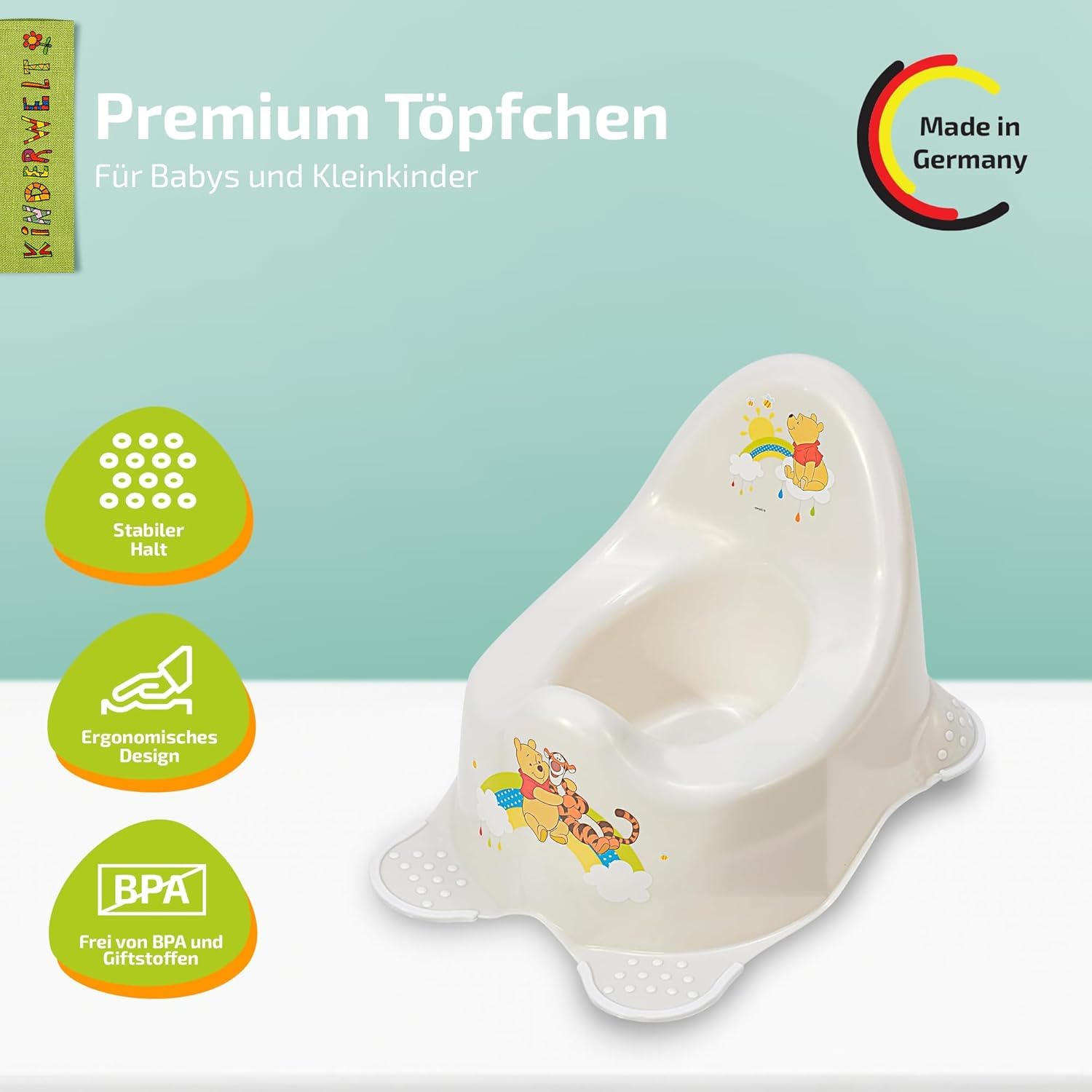 3er Set: Perla Premium Disney Winnie The Pooh Perla Blanco Kinder-Toilettensitz+Taburete Escalón+Orinal Reductor