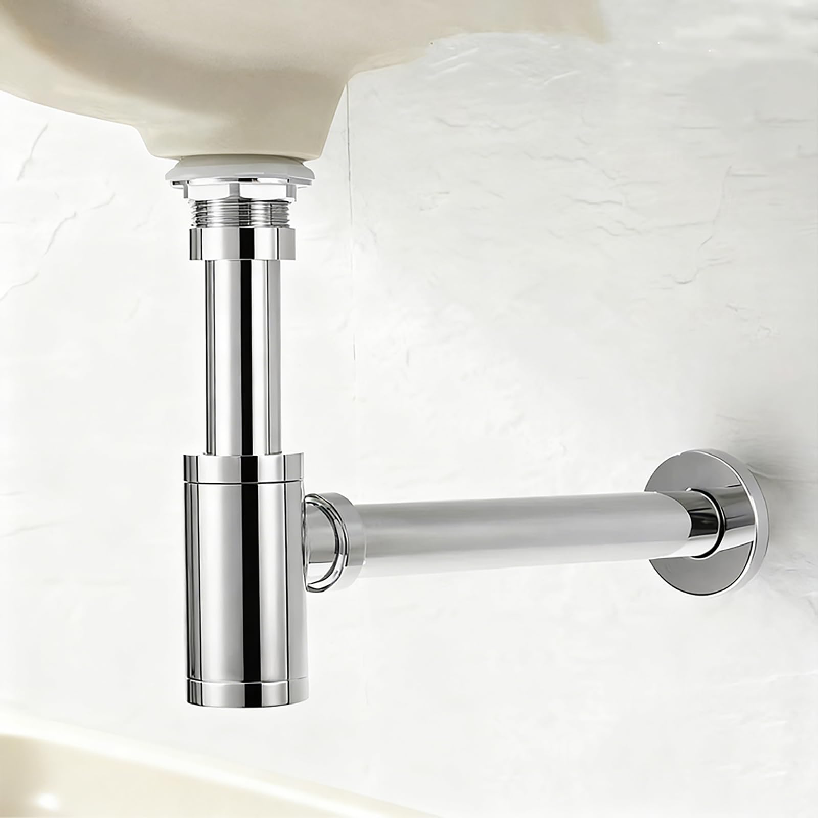 Sifon Lavabo,Altura Ajustable,Fregadero Kit de Desagüe,Abertura de Limpieza,Sifon Cocina Fregadero con Instalación Sencilla Cromado