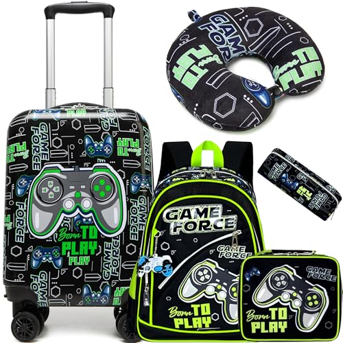 Kid’s Luggage Set 5 Piece Suitcase Set 16’’ Hardside Luggage with Spinner Wheels Girls Boys Carry on Luggage Travel Rolling Luggage Airline Approved