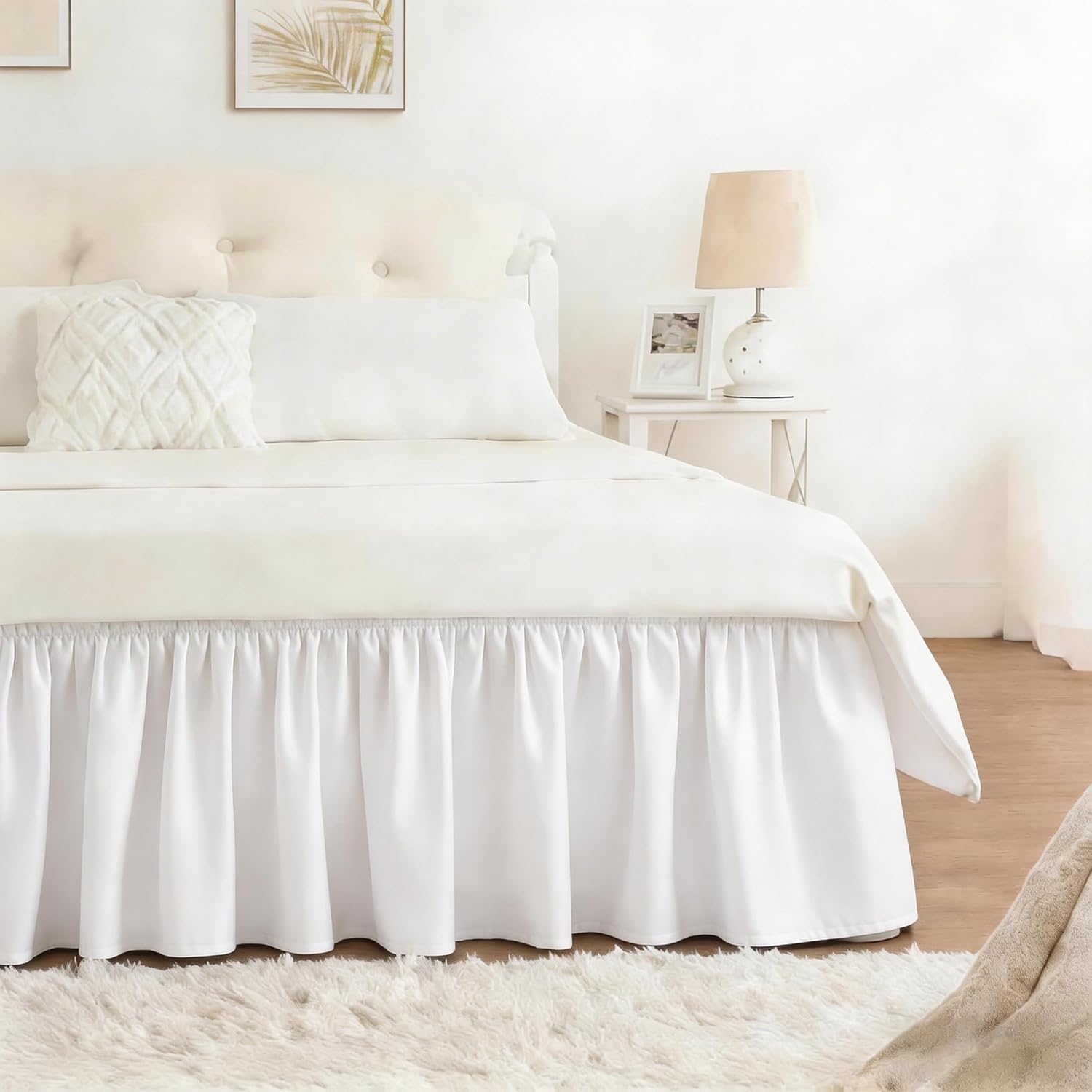 Faldón de cama elástico blanco cálido ajustable con caída de 38cm 1