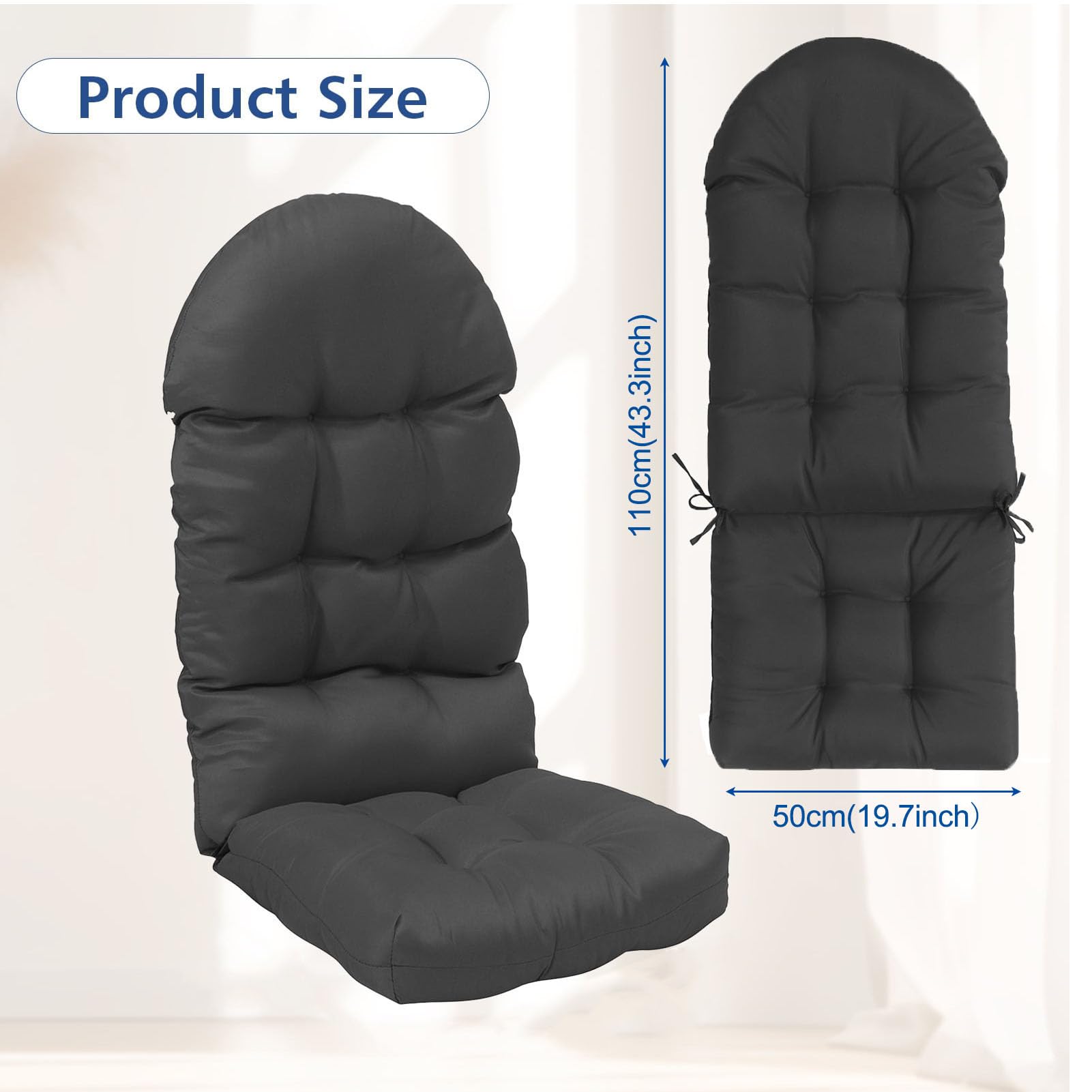 Cojín para Mecedora de Chaise Longue Respaldo Alto con Corbata Impermeable