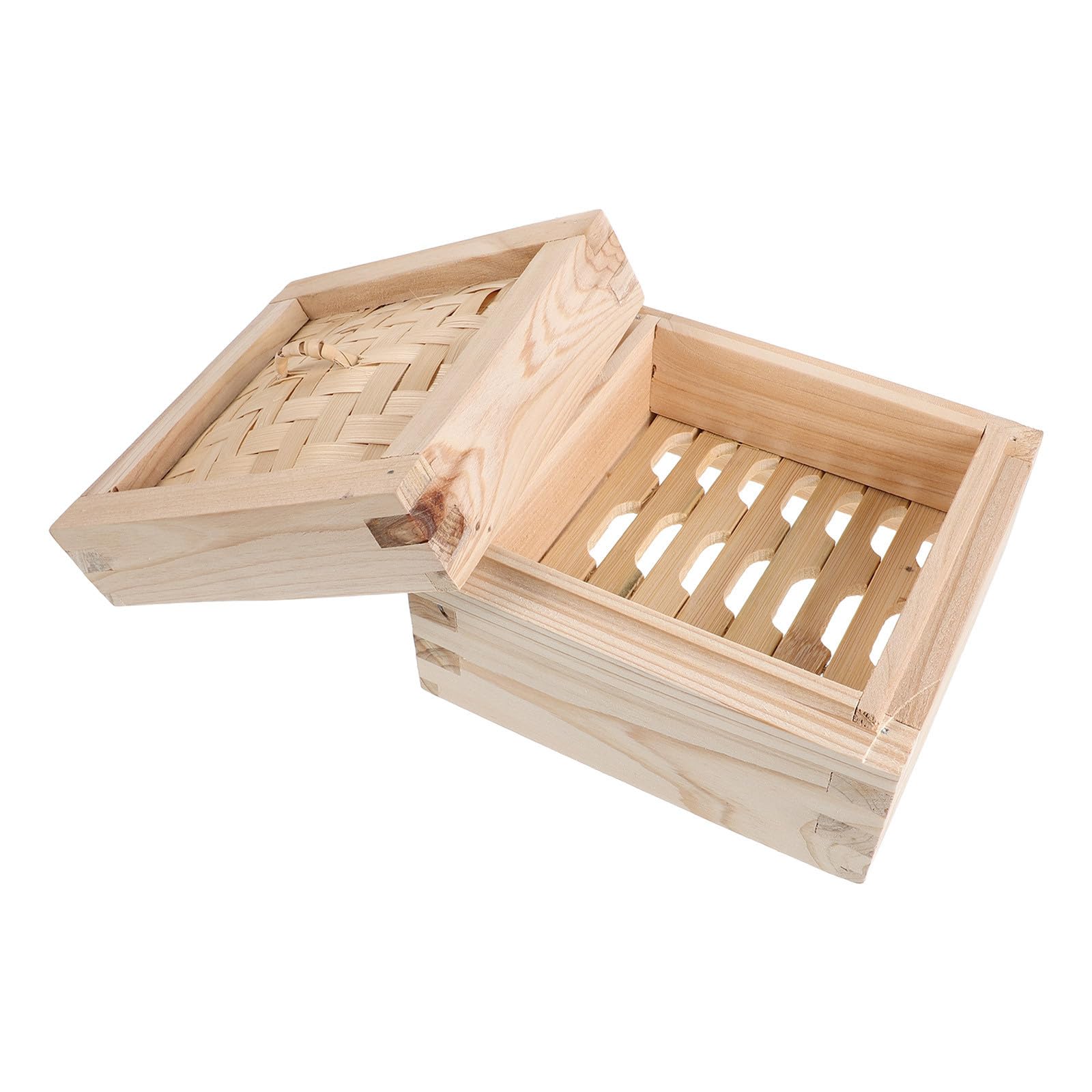 Cesta Vaporera de Madera Beige 15cm con Tapa para Jiaozi