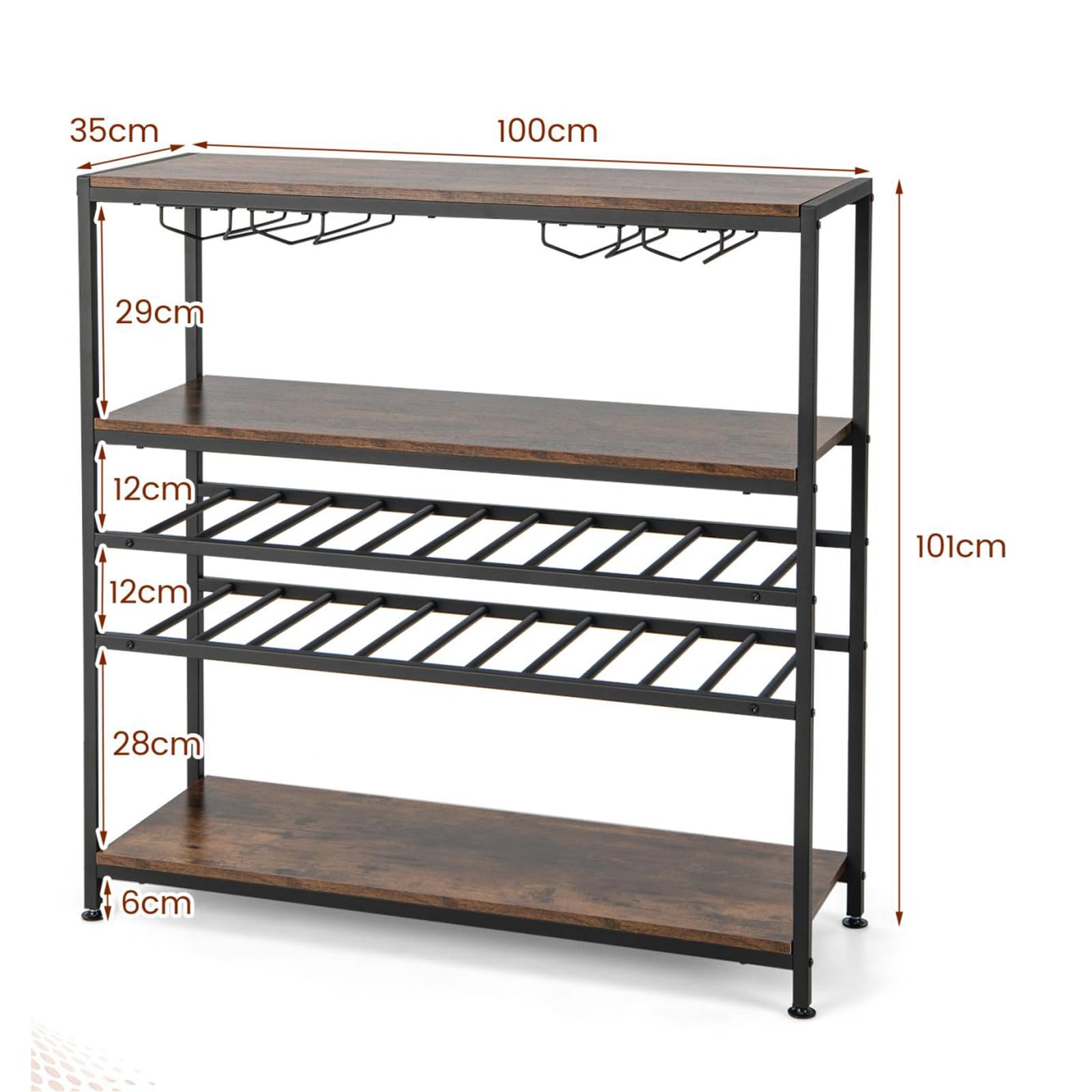 KOMFOTTEU Mueble Bar de 5 Niveles, Armario de Vino con Botellero para 22 Botellas y Portavasos para 20 Copas, Estantería de Almacenamiento para Cocina, Comedor, 100 x 35 x 101 cm
