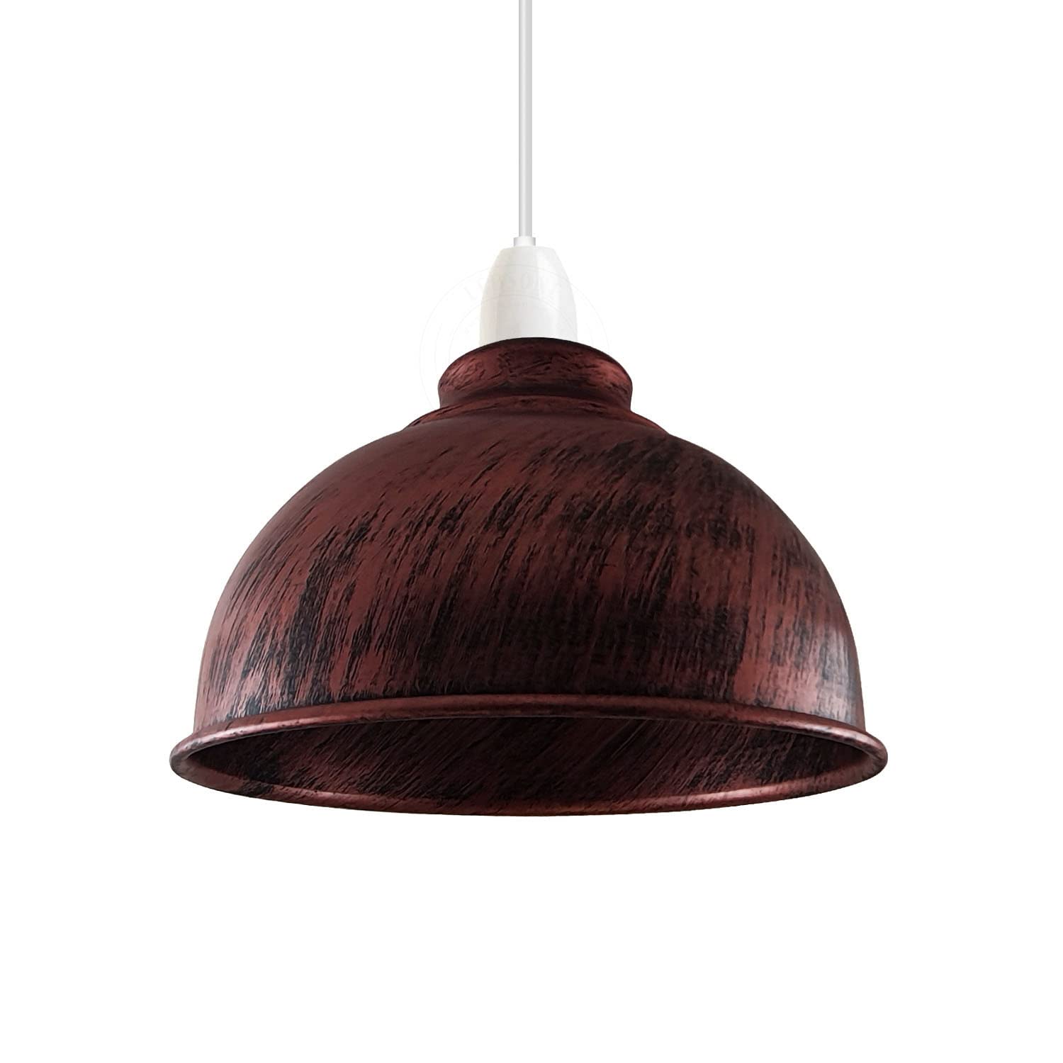 Retro Metal Light Shades, Vintage Style Ceiling Island Lamp Pendant Shade, Non Electric 30cm Easy Fit Curved Kitchen Lampshade, Office, Living Room Light Shade with Reducer Ring (S1-Rustic Red)