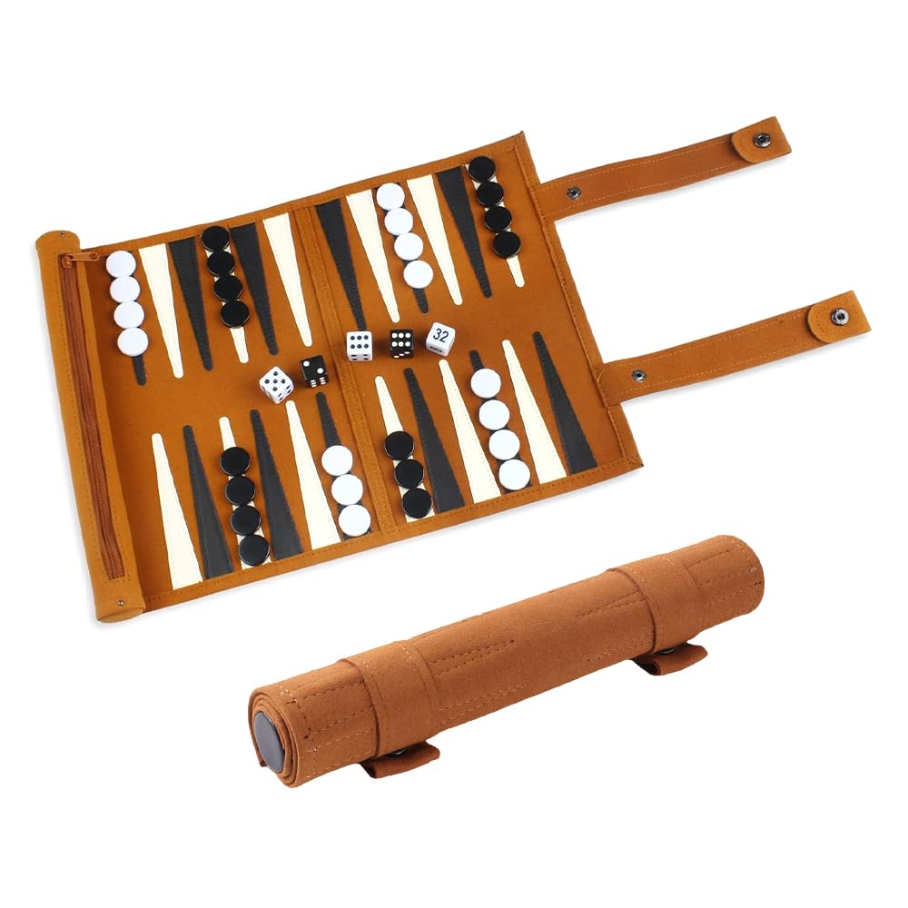 Backgammon Gioco da Tavolo, Backgammon da Viaggio, Back Gammon in Pelle, Portatili Gioco da Tavolo, Avvolgibile, Regalo Perfetto per Gli Amanti dei Viaggi, del Campeggio e Dei Picnic, 25x35cm