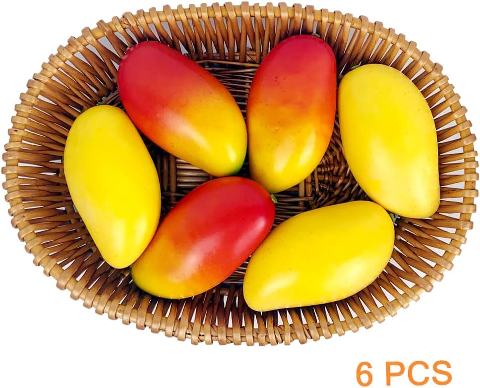 Lorigun 6 Pcs Artificial Mangoes Simulation Fake Fruit Home Decor Photo Props Restaurant Display Fruit Ornaments (Red & Yellow)