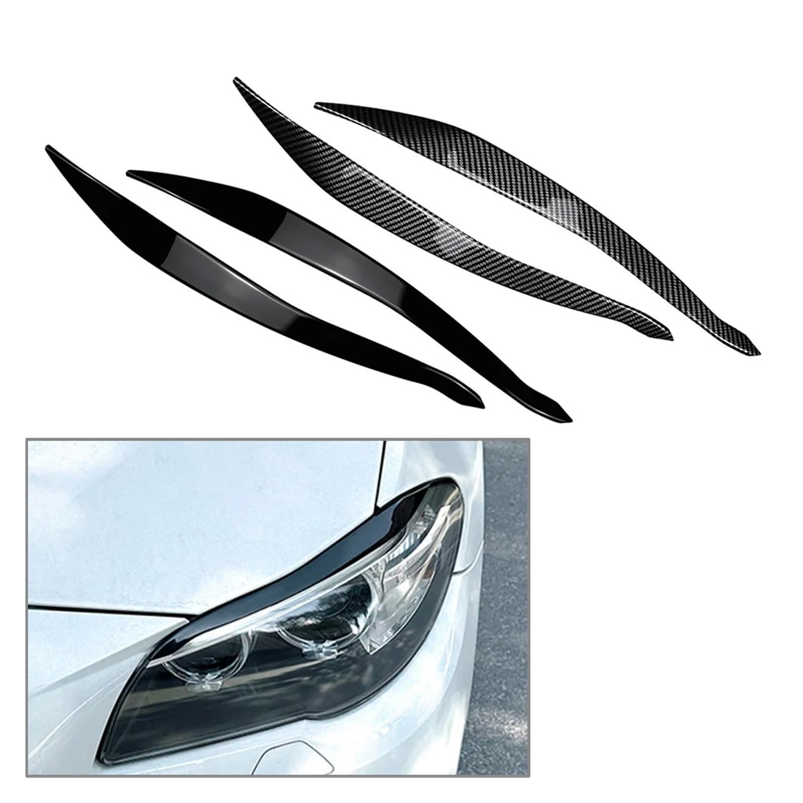 2 szt. Przedni reflektor samochodowy powieki osłona brwi dekoracja Compatible With F10 F11 serii 5 2015 2016 2017(Bright Black)