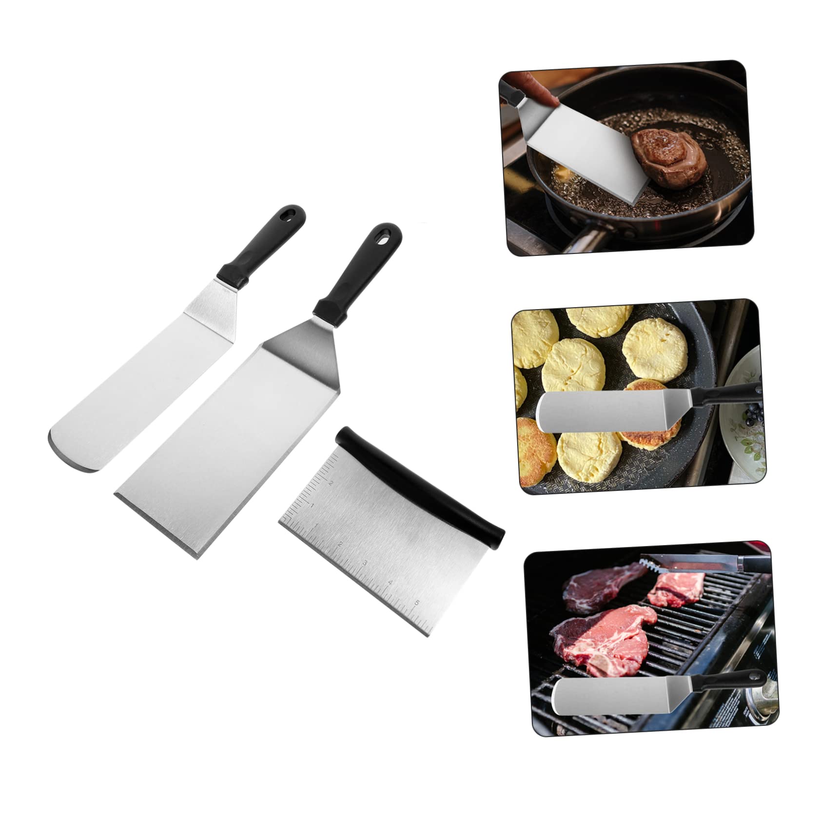 POPETPOP Spatola da Barbecue in Acciaio Inossidabile Manico PP, Set da 3 Pezzi per Grigliare Hamburger Bistecca e Pizza