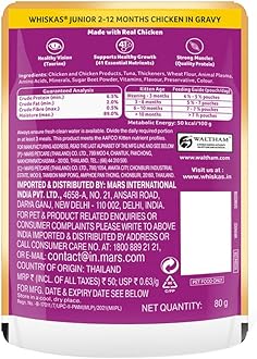 Whiskas Junior Kitten (2-12 Months) Wet Cat Food, Chicken in Gravy, 80 g (Pack of 14), Hydrating Food Made With Real Chicken, 100% Complete & Balanced Nutrition for Kittens