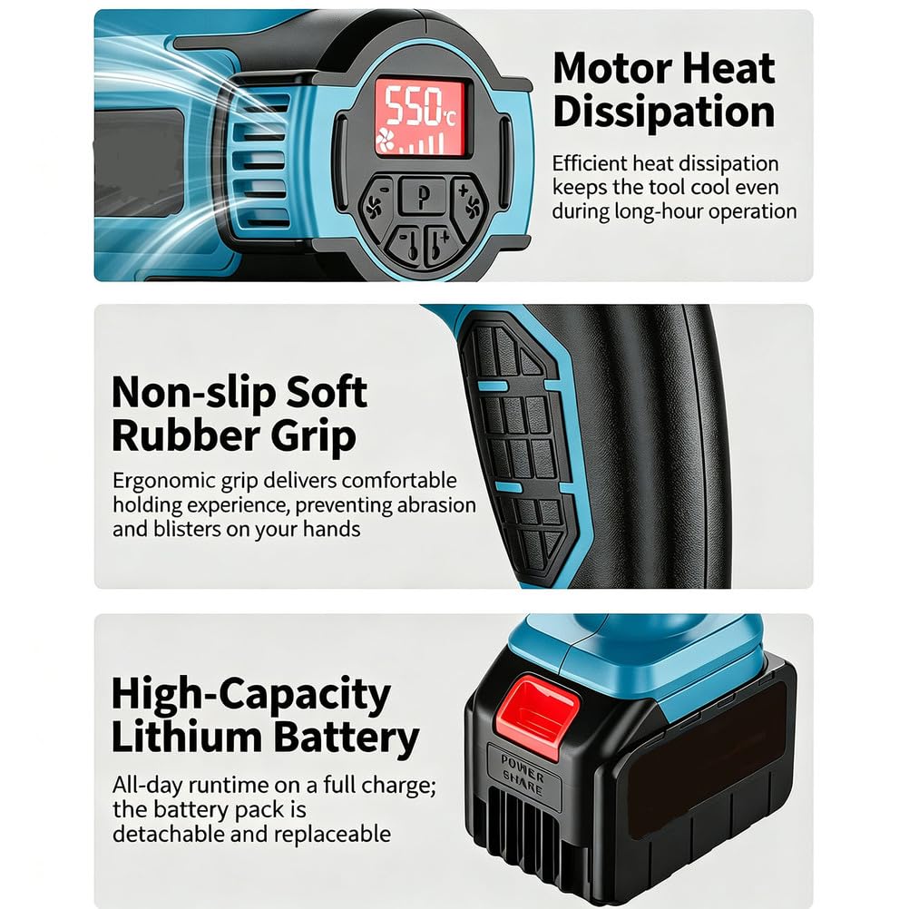 Pistolet Thermique sans Fil Lithium, pour Film Auto et Séchage