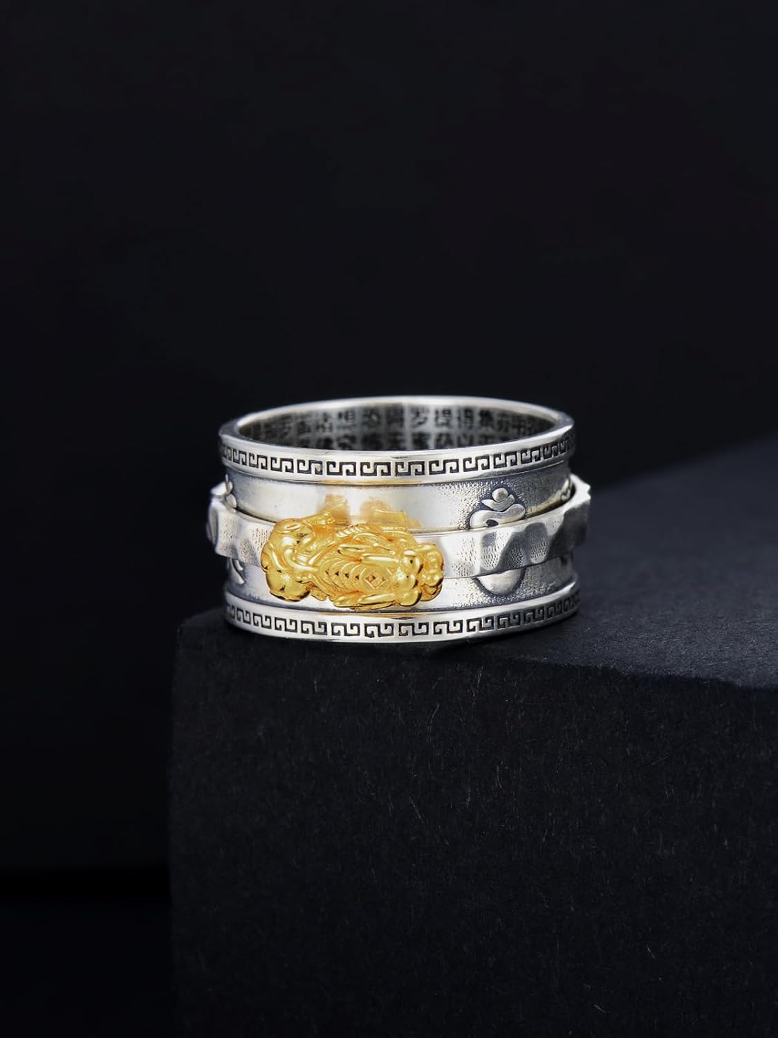 Feng Shui Pixiu Ring Original - Sterling Silver Feng Shui Pixiu Mantra Ring for Men Women Pixiu Spinning Anxiety Ring Amulet Lucky Wealth Buddhist Jewelry Gift - Image 2