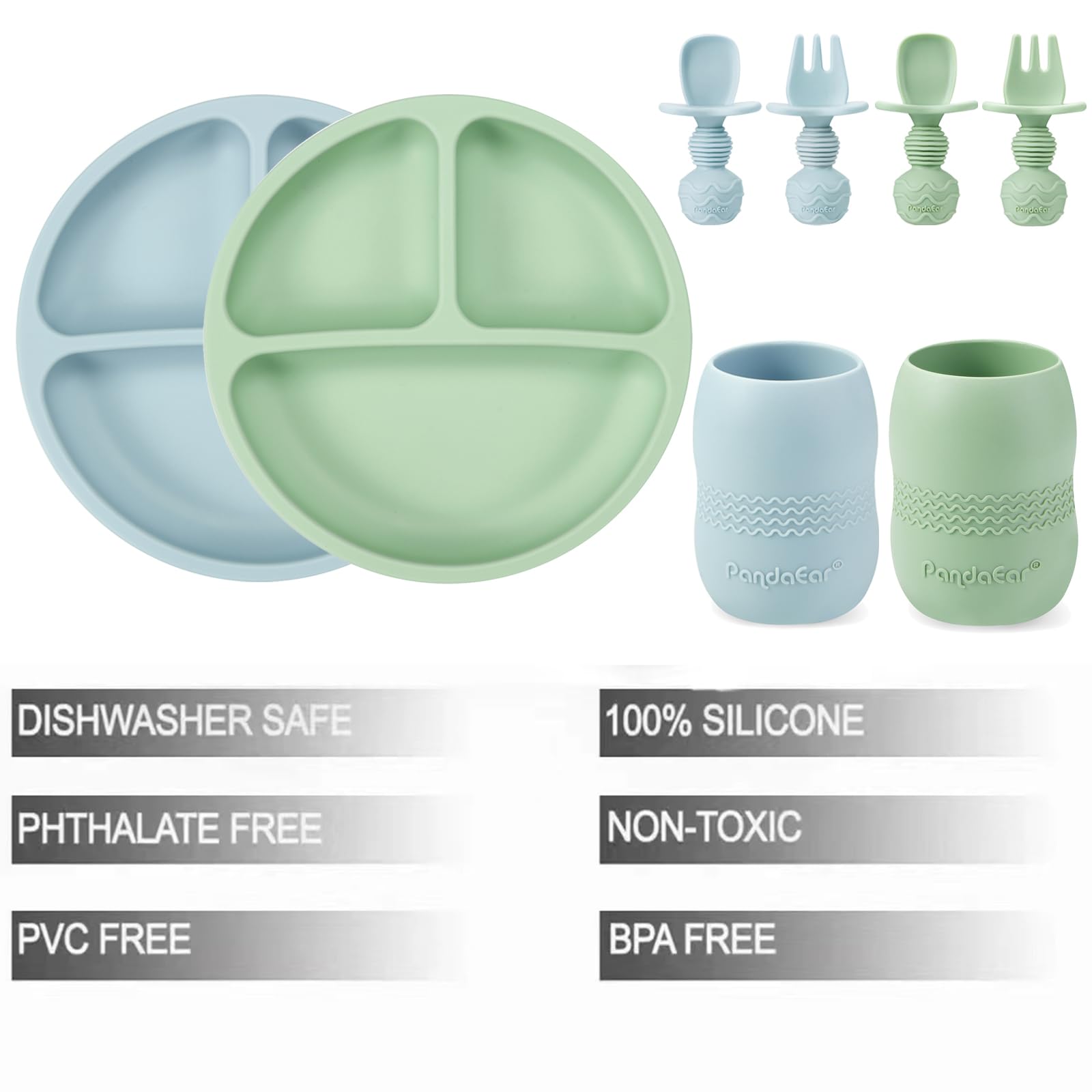 PandaEar Silicone Baby led Weaning Set, Blue/Green - Image 2