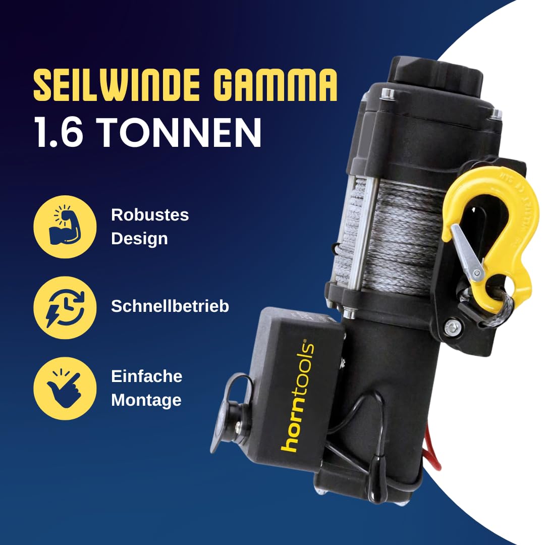 Horntools Seilwinde Gamma, 1,6 Tonnen ATV, Querstreben aus Edelstahl, Heckwindensystem (Stahlseil, 12 Volt)