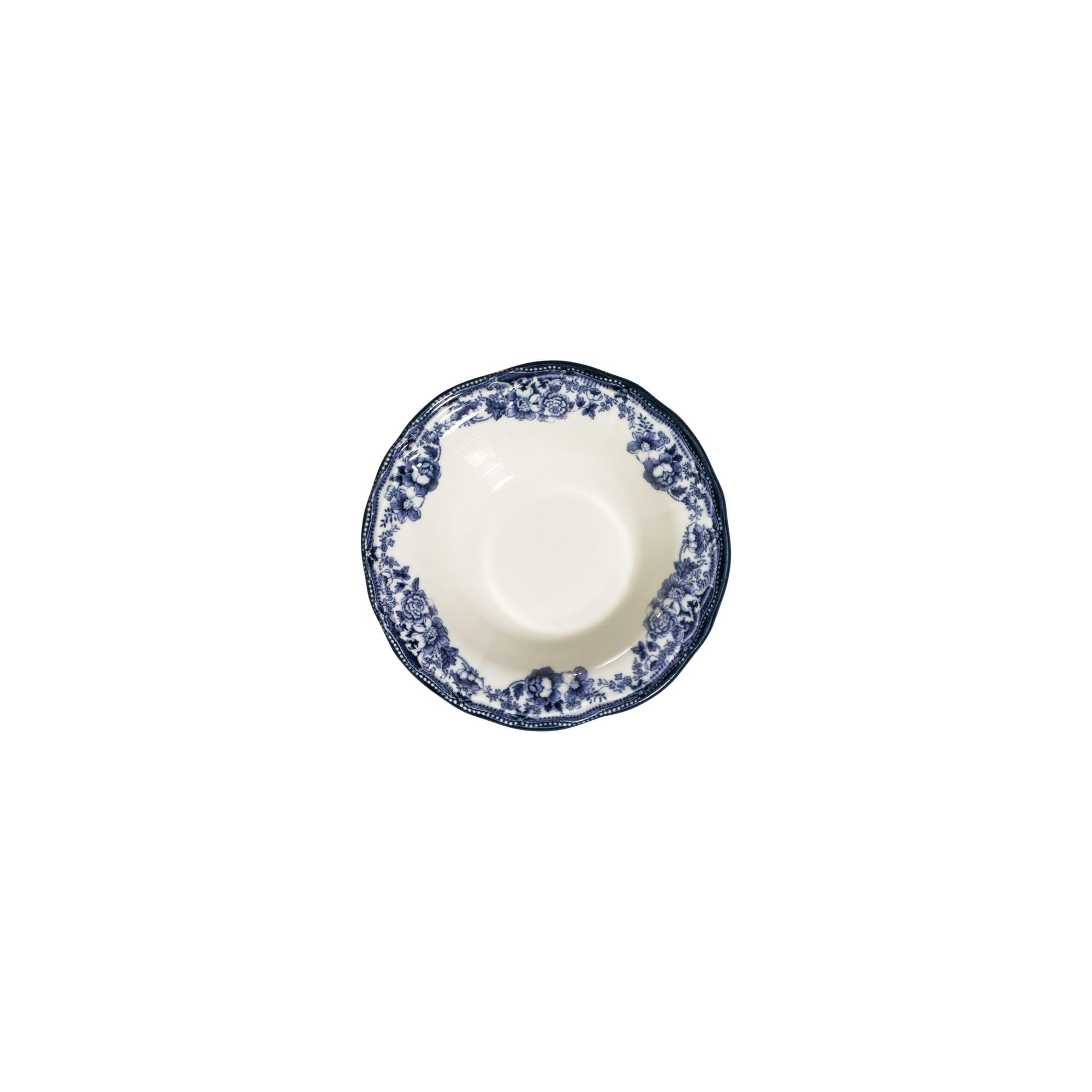 Elegancki 24-częściowy serwis obiadowy, 100% porcelana, biały i granatowy | w zestawie talerze do serwowania, miski i talerze deserowe | można myć w zmywarce i używać w kuchence mikrofalowej