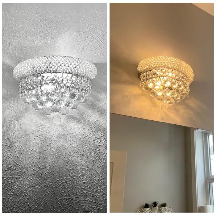 Image of 2-Lights Empire Crystal Wall Sconce Light for Living Room Dining Room Bathroom Vanity Mirrors Hallway Bedroom Closet Stairway (Chrome)