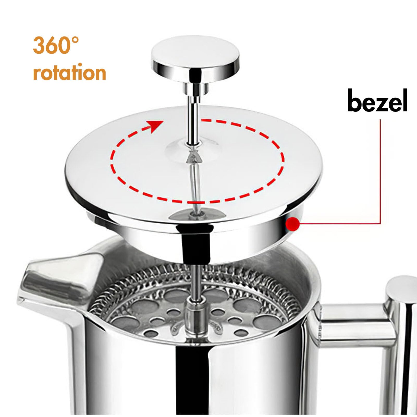 Misichao Caffettiera Francese Acciaio Inox 350ml - Sistema Filtrazione 3 Livelli Con Filtri Extra
