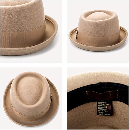 Miniatura 4 de F FADVES Sombrero de pastel de cerdo 100% fieltro de lana para hombre, sombrero de cerdo que rompe malo, parte superior plana para hombre, Fedora,