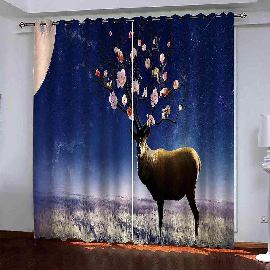 Modern Blackout Curtains with Eyelet 3D Printed Thermal Insulated Window Treatments Sika Deer Living Room Bedroom Window Drapes 2 Panel Set 72" X 108" (2XW55"xL96")