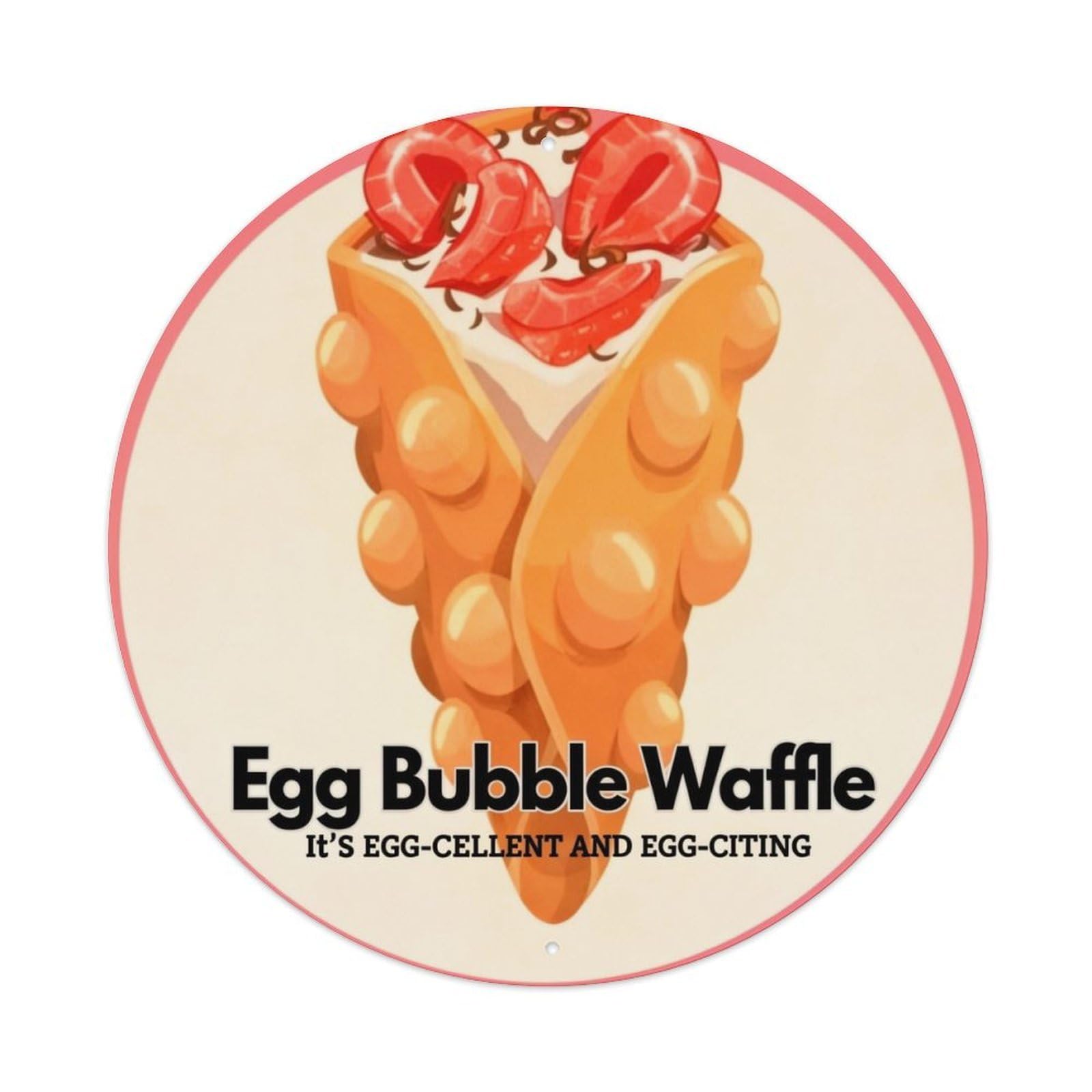 Egg Bubble Waffle Pattern Print Retro Metal Sign Round Tin Sign, Vintage Decor Art Poster for Bar, Home, Man Cave, Kitchen, Laundry Room Gift 8x8Inch