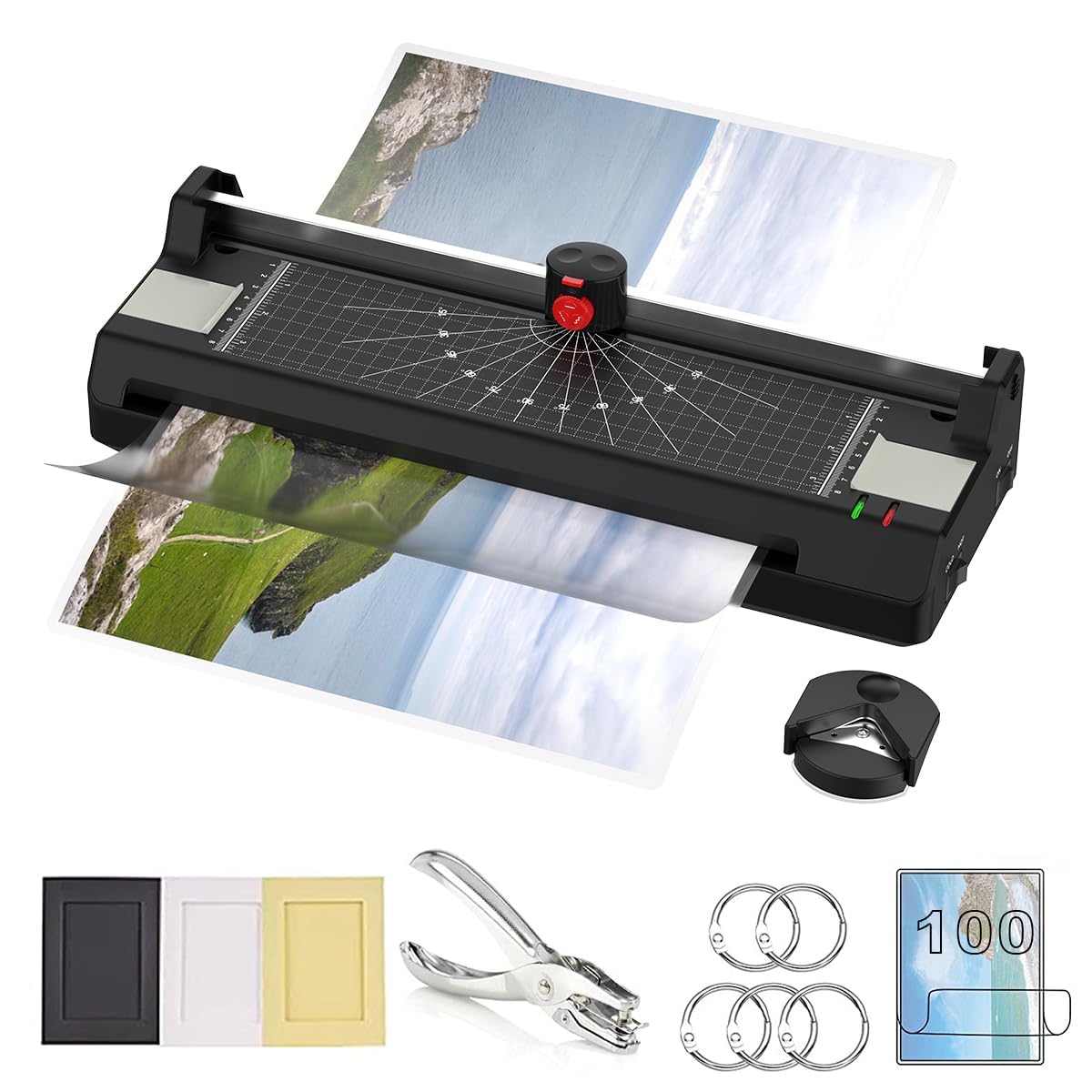 Laminator Machine for A3/A4/A6, YE381 13inch Thermal &amp; Cold Laminating Machine for Home Office School Teacher Use with 150 Pouches, Paper Trimmer and Corner Rounder