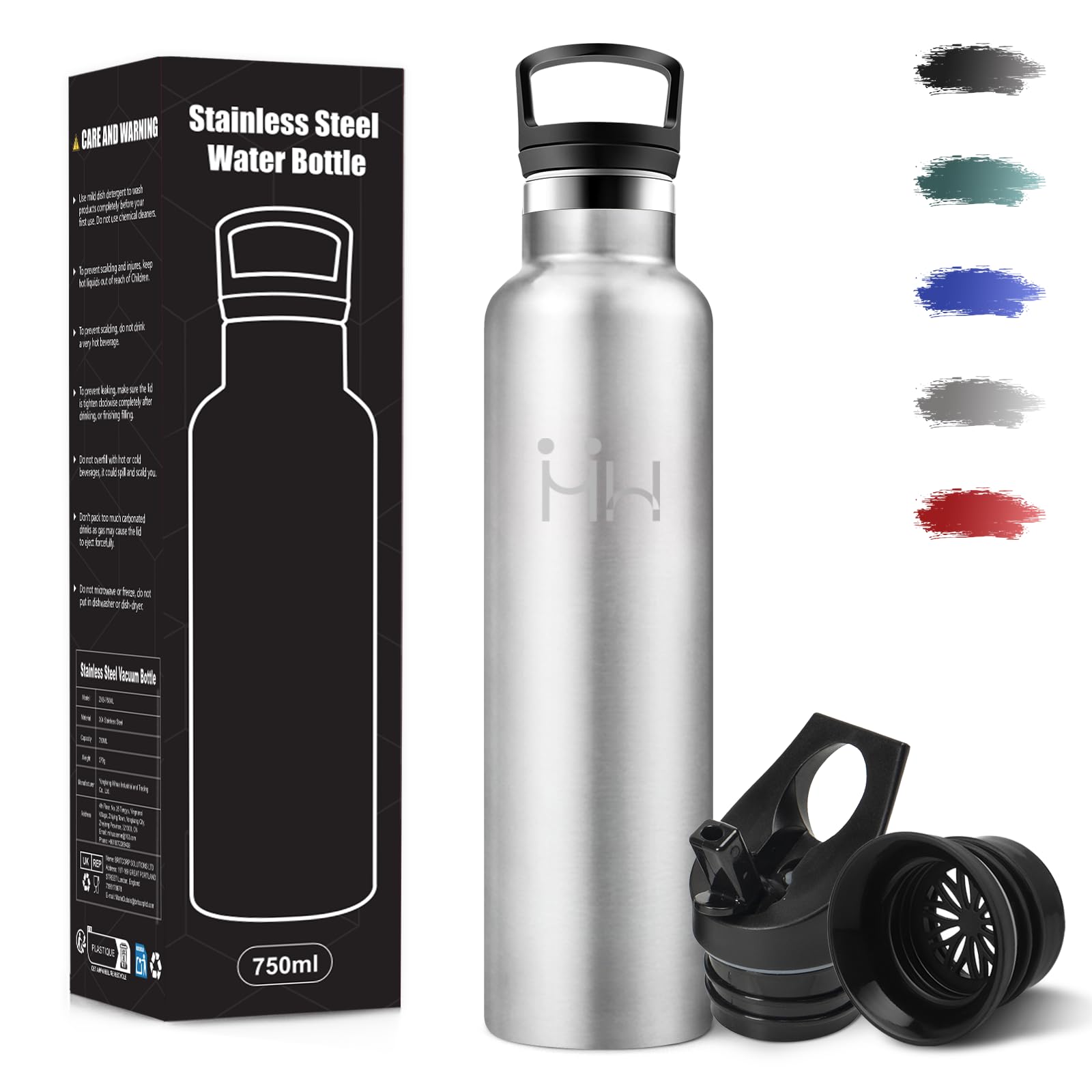 Borraccia Termica, 1000 ml Senza BPA, Borracce Termiche, 18/8 Acciaio Inossidabile, Borraccia Acciaio Inox, Bottiglia Acqua Con Cannuccia e 2 Coperchi, Borracce per Palestra - Acciaio inossidabile