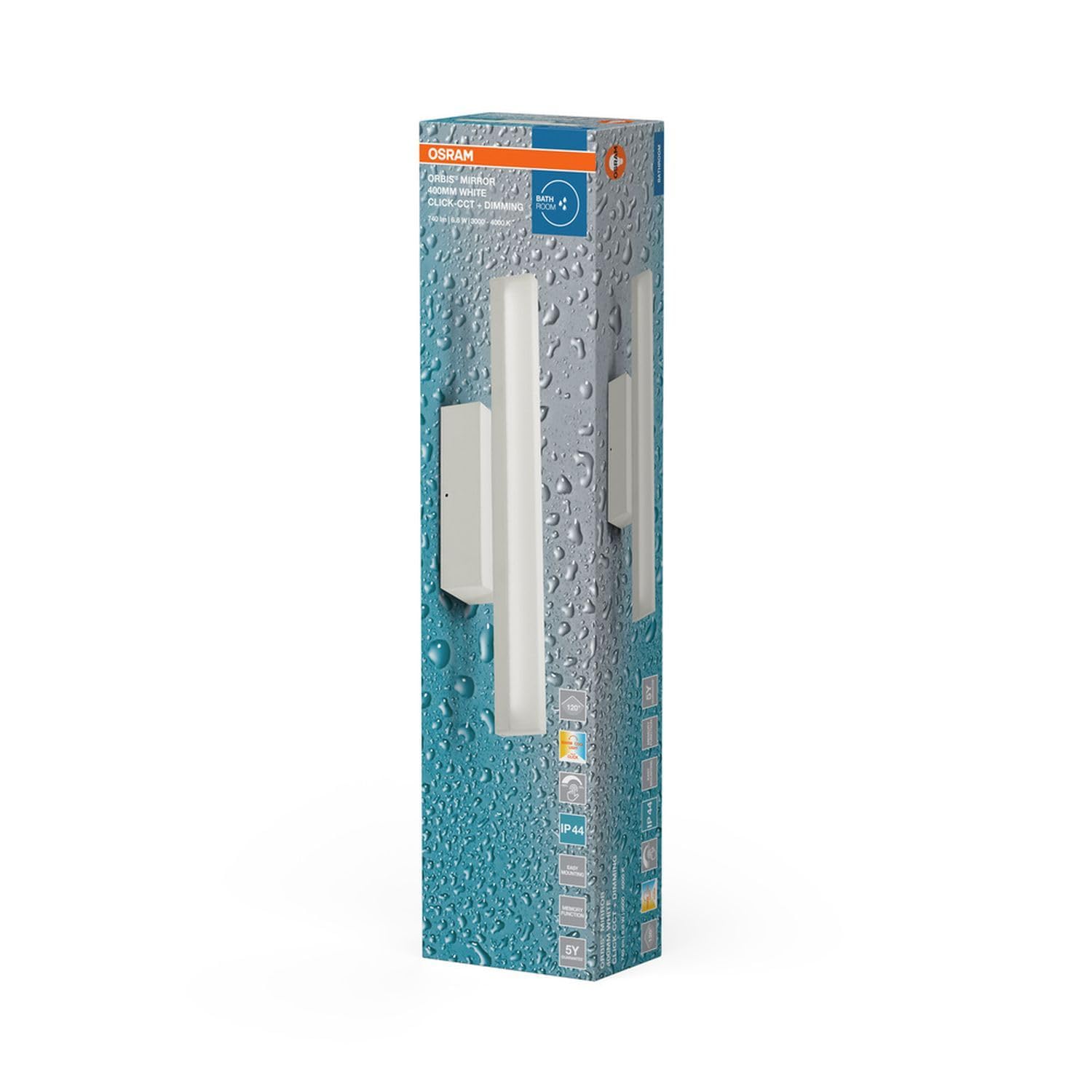 Licht-Erlebnisse LED Spiegelleuchte Aluminium Weiß 3000-4000 K Click-CCT Touch dimmbar IP44 modern WC Flur Gästezimmer L:40 cm Wandlampe Badezimmer