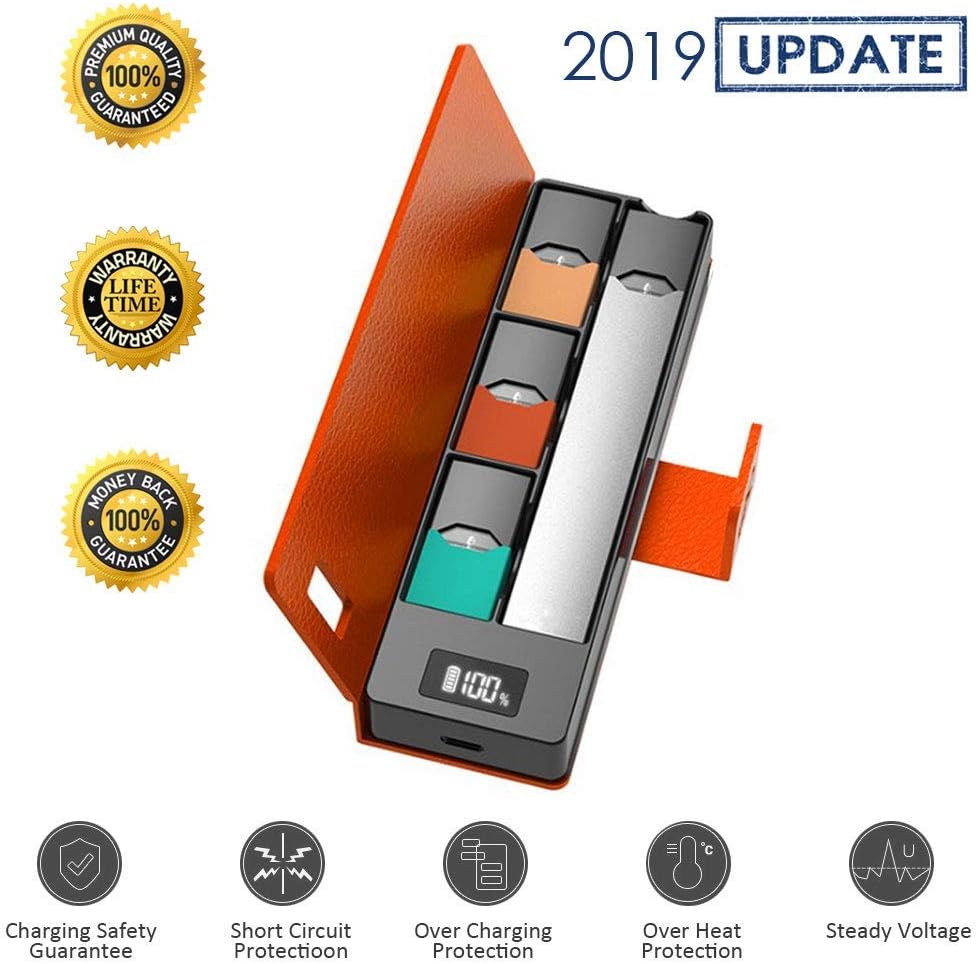 Portable Charging Case, Portable Charger Mobile Charging Case Portable Power Charger Pods Holder Charger LCD Charging Indicator | 【Case Only】- Orange