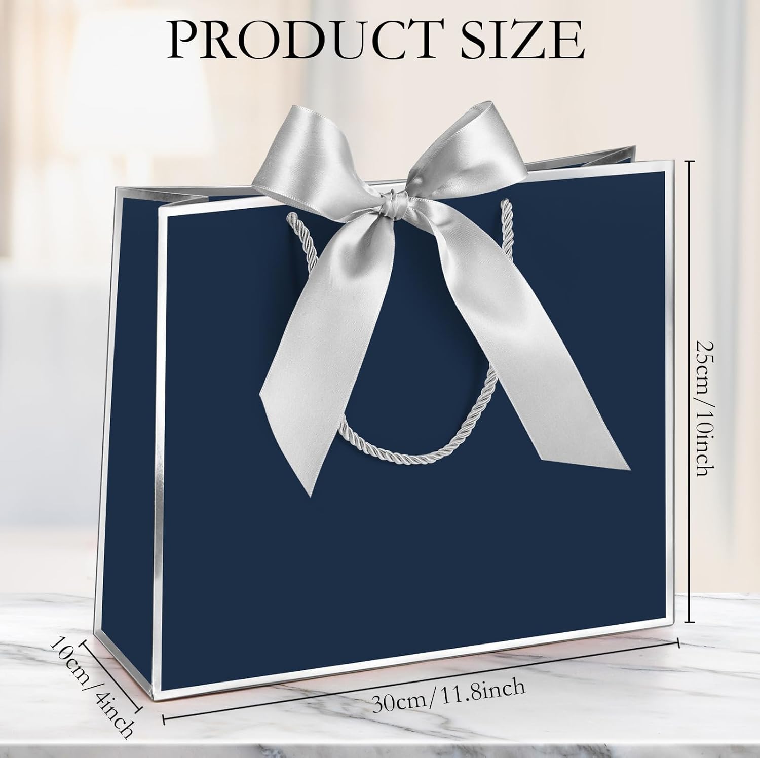 Silkfly Thank You Gift Bags with Handle 12x10x4'' Welcome Return Gifts Bag with Bow Ribbon for Wedding Bridesmaid Baby Shower Birthday Housewarming Employee Appreciation Day(Navy Blue, Silver,12 Pcs) - Image 2