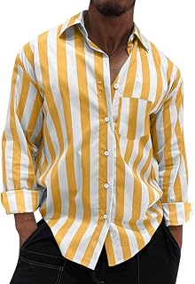 WENKOMG1 Striped Shirt for Men Long Sleeve Sprring Fall Casual Button Down Shirt Loose Fit Lightweight Retro Shirt