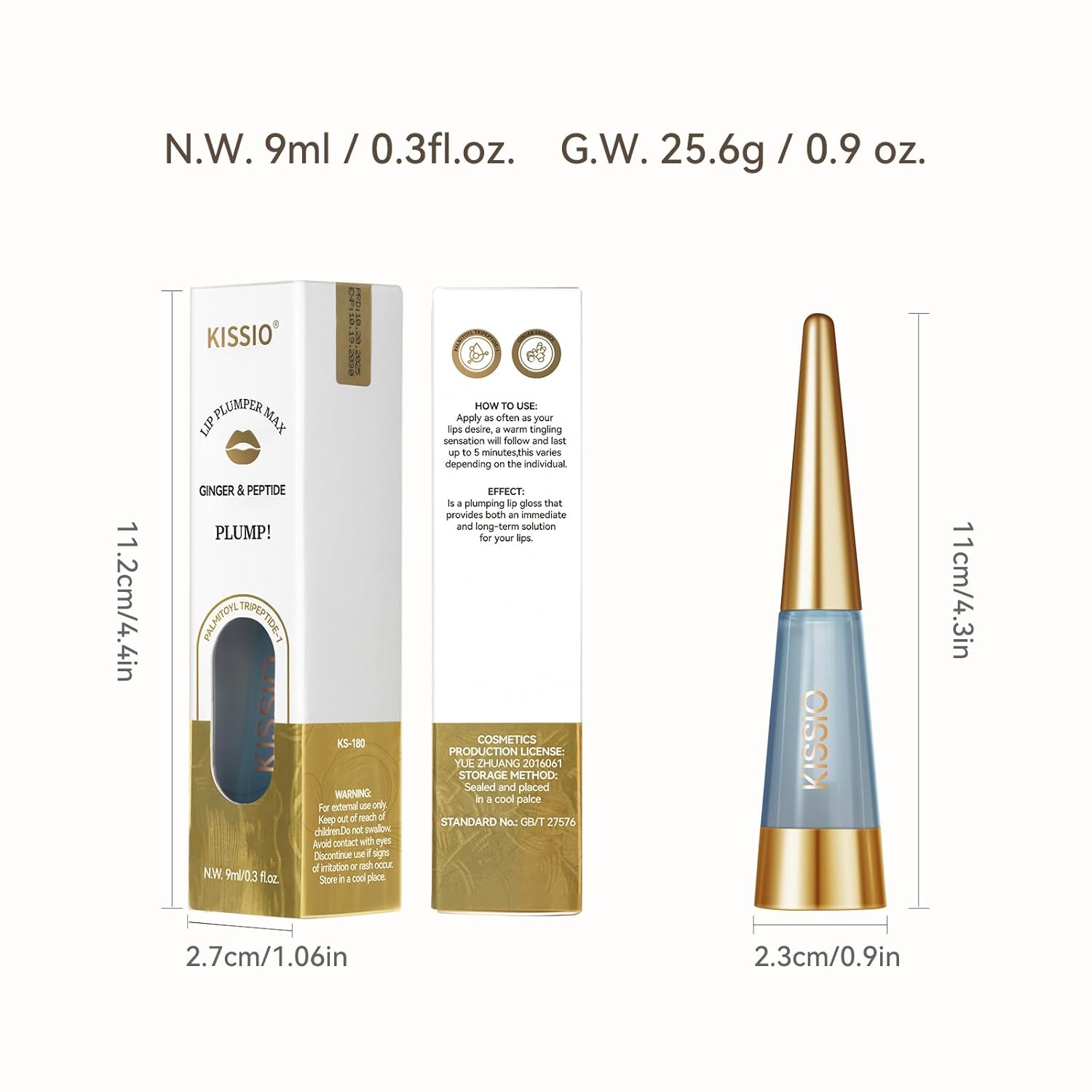 KISSIO PLUMP Lip Plumper,0.3 fl oz (9 ml),Maximum Plump with Ginger and Peptides,Extreme Lip Plumper,Hydrating and Plumping,Lips Lines Care,Lips Gloss,Expert - Image 9