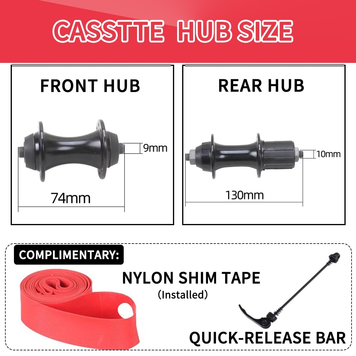 Ruedas para Bicicletas Plegables 406, Frenos V-Brake, Cassette 20/28H, buje de liberación rápida, llanta de aleación de Aluminio de Doble Pared de 9x74 mm/10x130 mm, para Bicicleta
