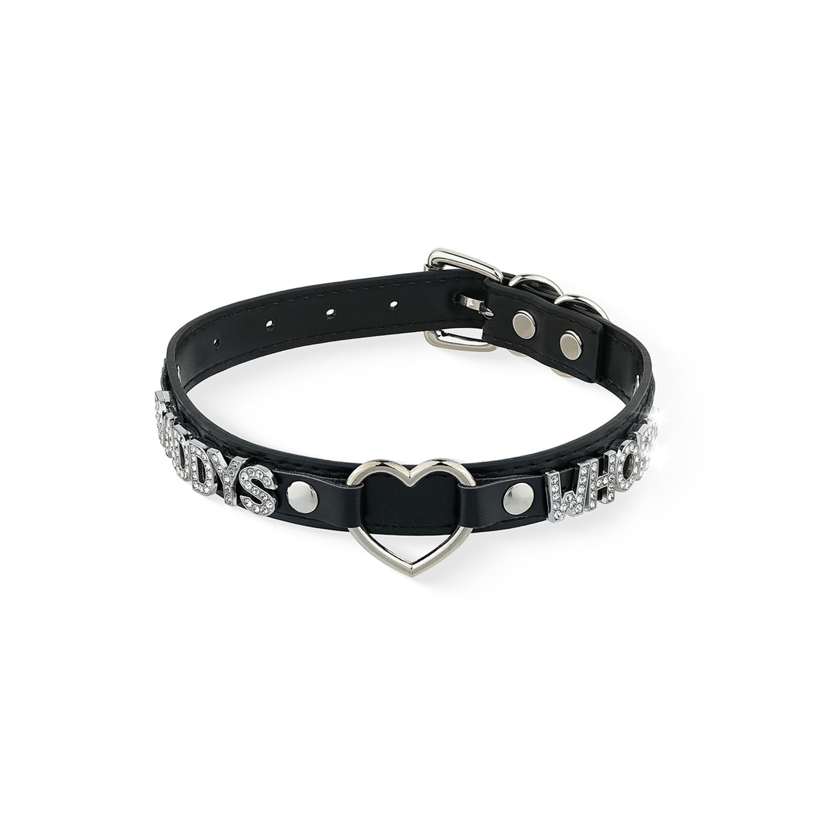 Schwarzes Herz O-Ring Brief Choker Halskette für Frauen, Punk Handmade PU Leder Leine Kragen einstellbar Gothic Jewerly