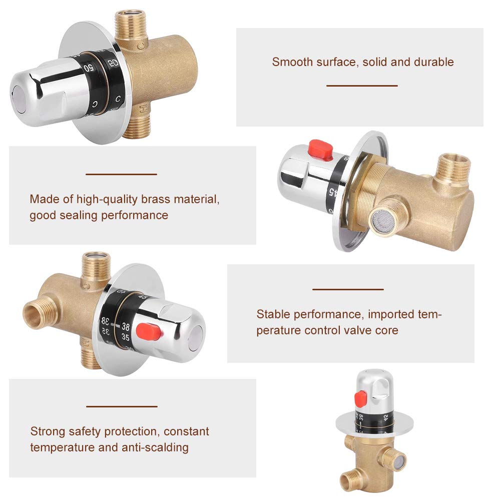 G1/2in 3 Way Brass Thermostatic Mixing Valve Faucet Temperature Mixer