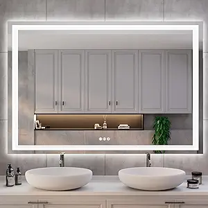 ISKM 51''L x 40''W LED Mirror for Bathroom Lighted Vanity Mirror for Wall Front Lights + Backlit LED Bathroom Mirror Anti-Fog Tempered Glass ETL Listed