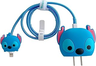 جراب حماية بتصميم كرتوني ثلاثي الأبعاد من لاتالي متوافق مع شاحن محول طاقة USB نوع سي بقدرة 18 وات وقدرة 20 وات لموبايل ايفون بقدرة 18 وات و20 وات مع موفر للأسلاك. جراب كابل من (ستيتش)