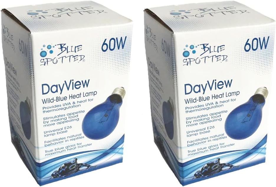 Blue Spotted 2 Pack DayView Wild-Blue 60 Watt Heat Lamp (Bulb) for Viewing and Heating of Your Terrarium Pet Reptiles and Amphibians!