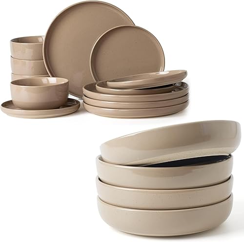 Famiware Milkyway - Juego de platos y cuencos para 4, juegos de vajilla de 16 piezas, color marrón canela