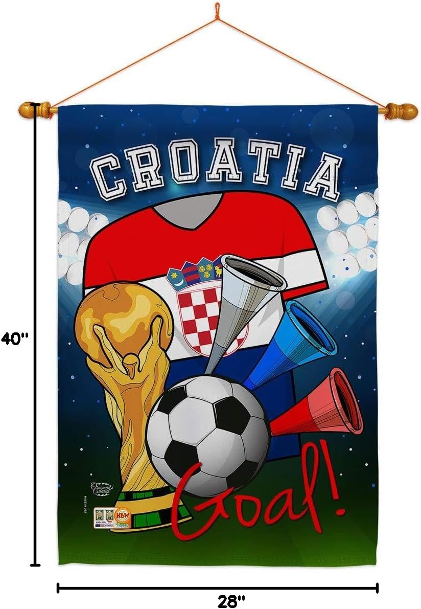 World Cup Croatia Soccer House Flag Dowel Set Sports Game Goal Ball Football Entertainment Activity Physical Small Decorative Gift Yard Banner Made In USA 28 X 40