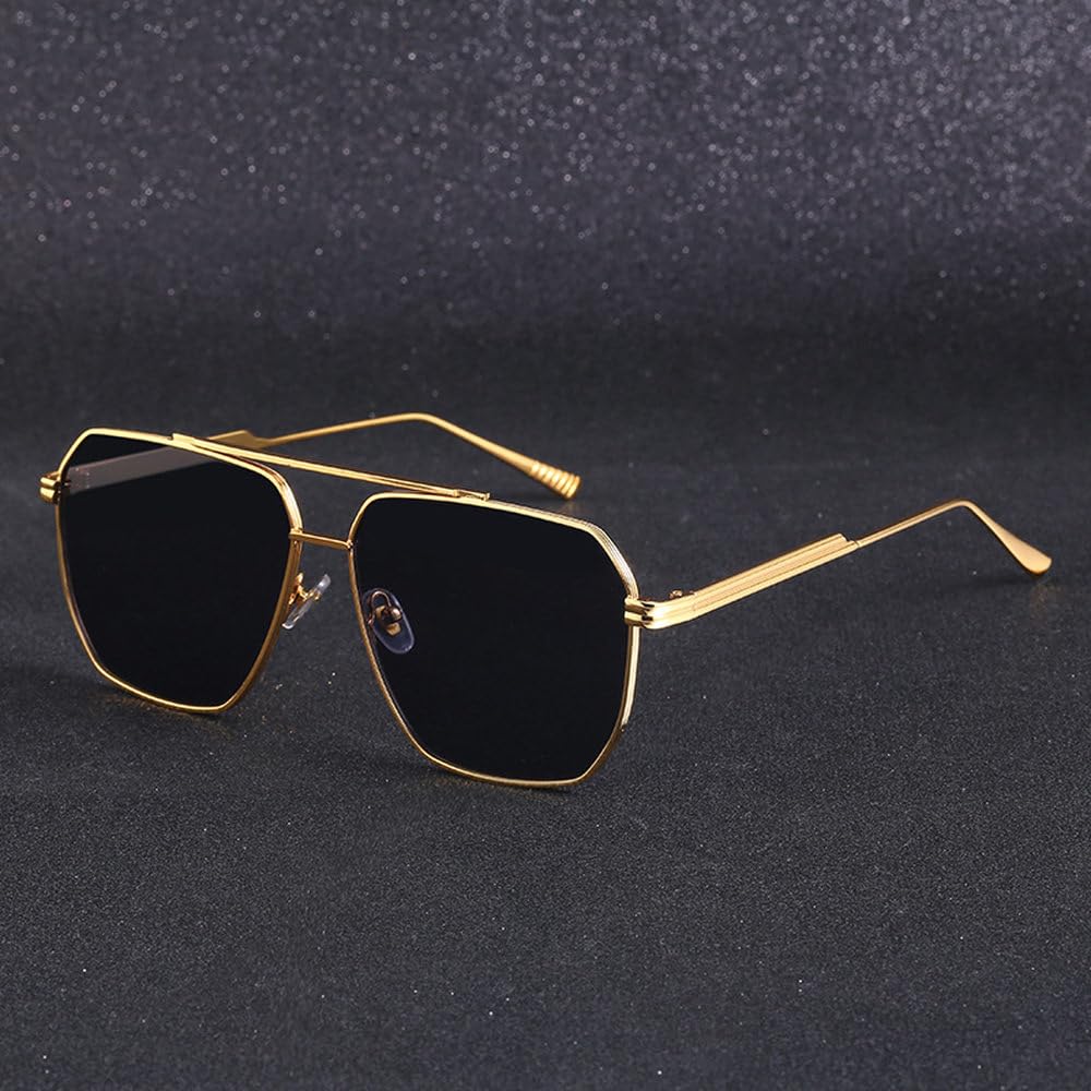Trendige Retro-Sonnenbrille in Übergröße für Herren, klassischer Metallrahmen, Spiegel, Sonnenbrille, Brillen, klassisch, groß, UV400, Schwarz Bl