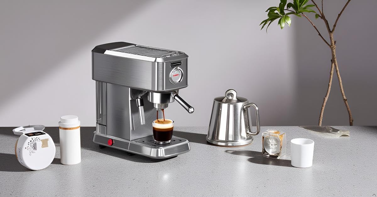 Espresso Machine 20 Bar, Compact Stainless Steel Coffee Maker with Steam Milk Frother & Removable Tank for Cappuccino, Latte - Silver