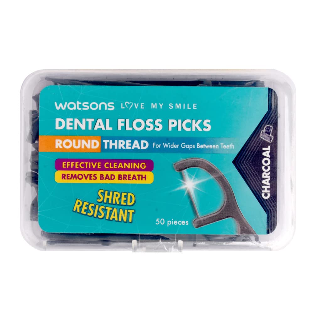 Charcoal Round Thread Dental Floss Picks Upgraded With Tongue Cleaner 50 Picks (THAILAND)-image-39
