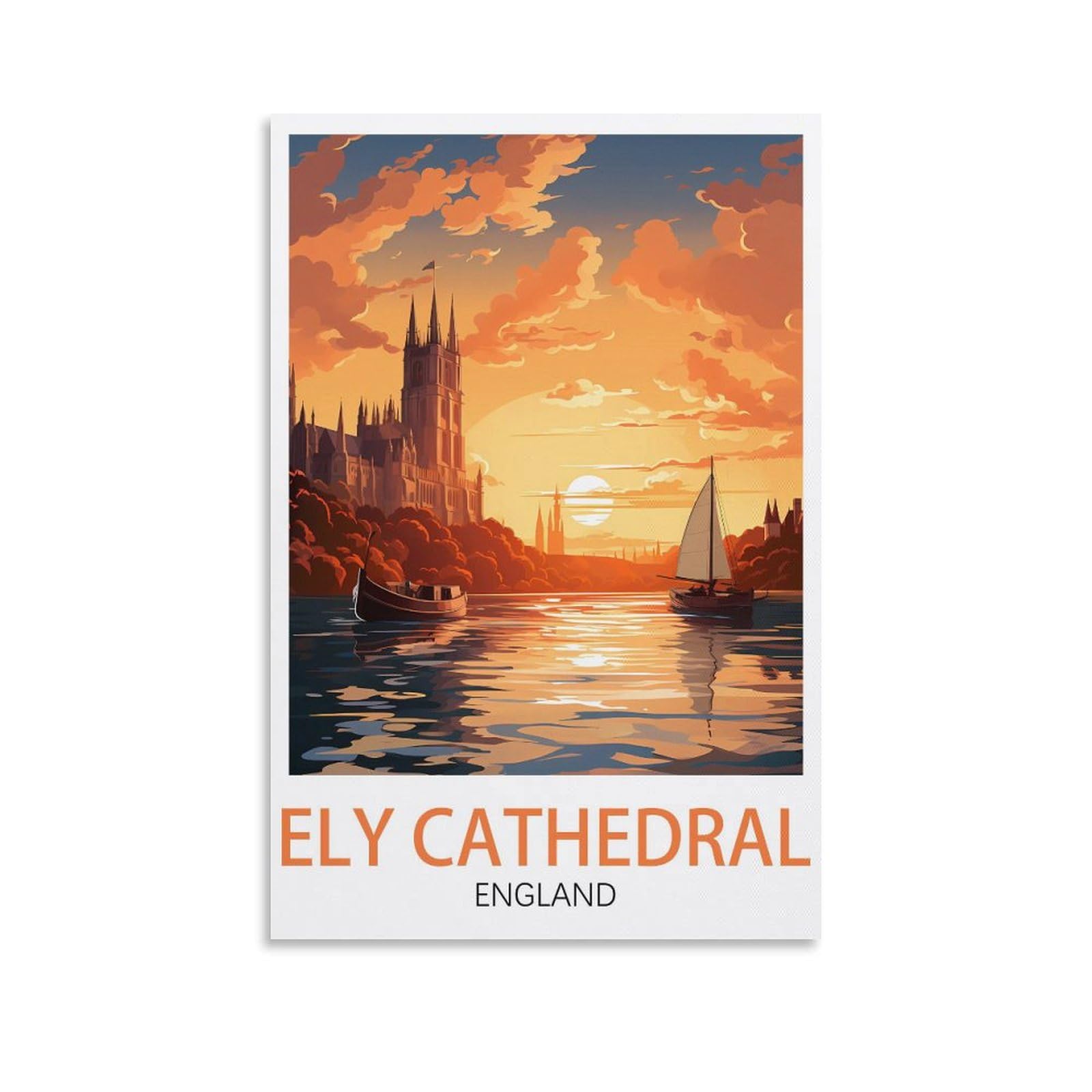 Lhjoiun Unframe-Style Ely Cathedral England Vintage Travel Poster 08X12inch(20X30cm) Art Canvas Print For Living Room Bedroom Home Decoration Modern Art