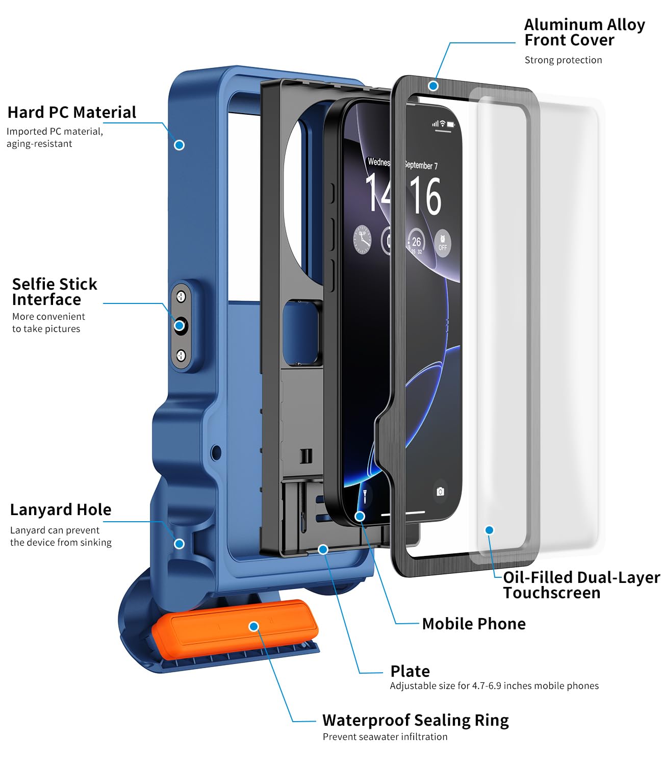 Custodia impermeabile subacquea per telefono, touchscreen subacqueo per nuoto e snorkeling, custodia universale per foto e video subacquee per iPhone Galaxy Xiaomi Series e tutti gli smartphone