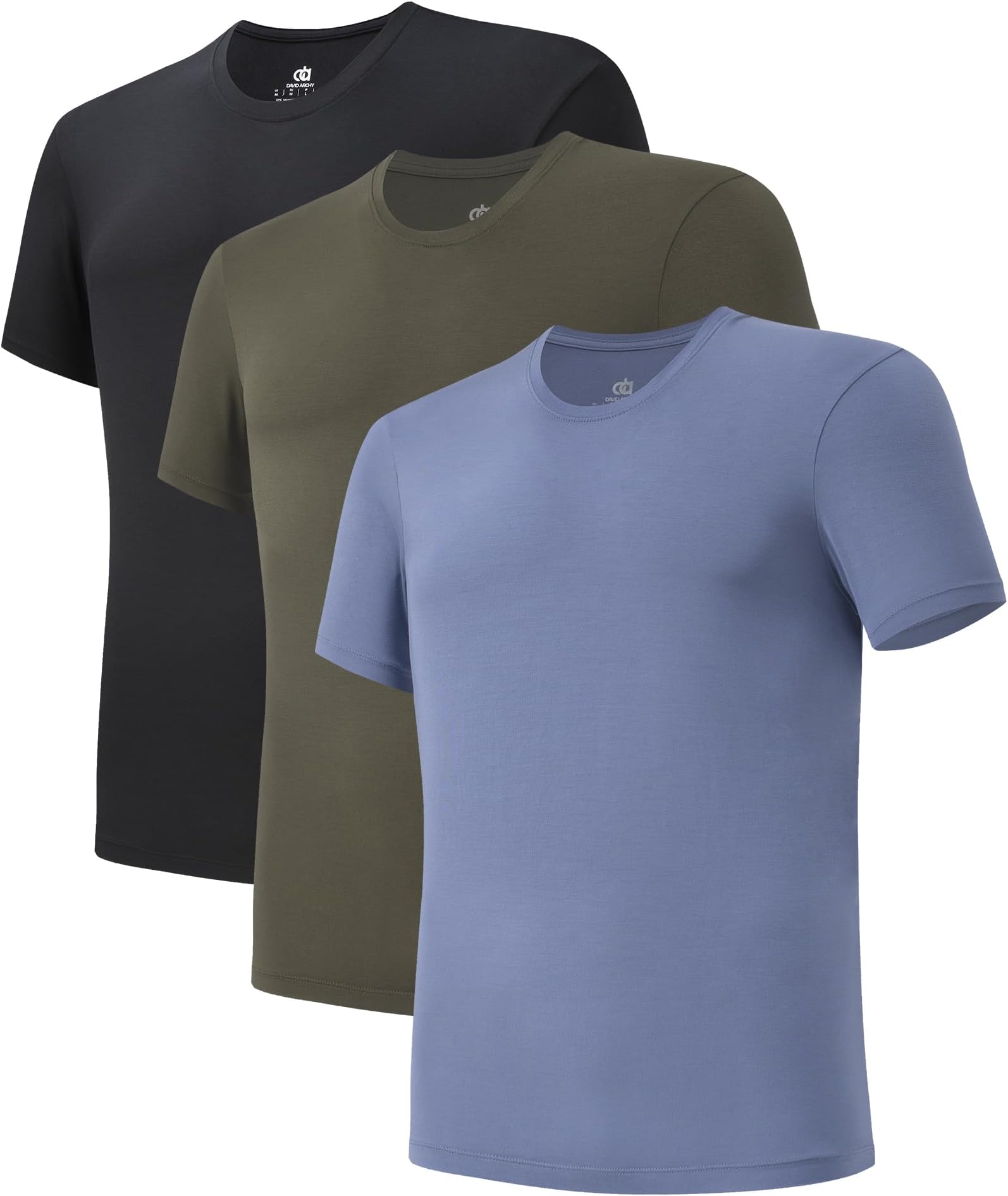 DAVID ARCHY Men's Undershirts Micro Modal Ultra Soft T-Shirts Stretch Moisture-Wicking Crewneck/V-Neck Tees for Men, 3-Pack