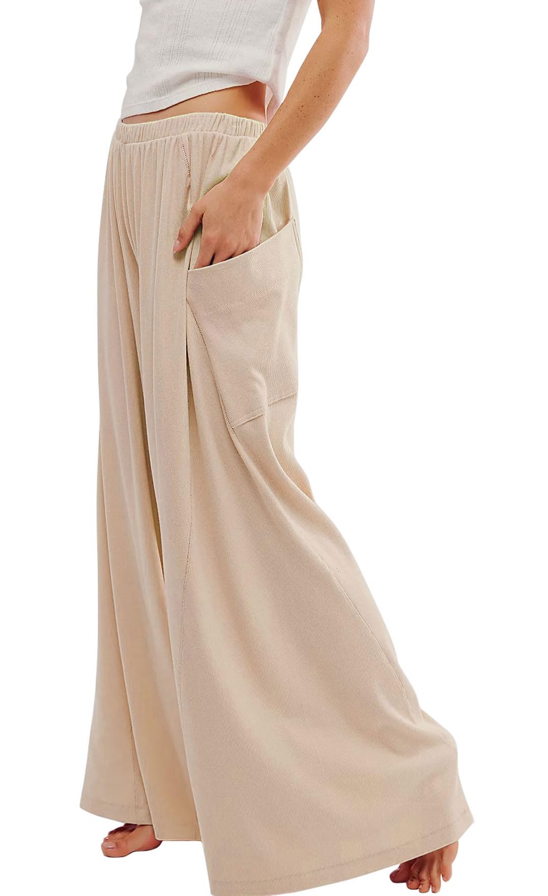 utcoco Womens Wide Leg Pants Casual Comfy Elastic Waist Palazzo Pants Lounge Baggy Trousers with Pockets